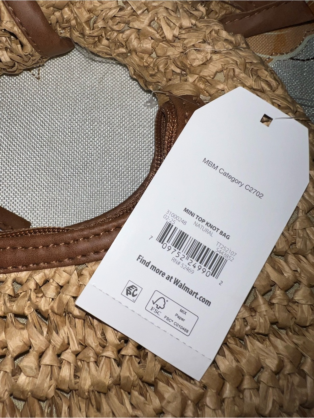 NWT Time and Tru Natural Raffia Top Knot Crescent Handbag - Picture 3 of 6